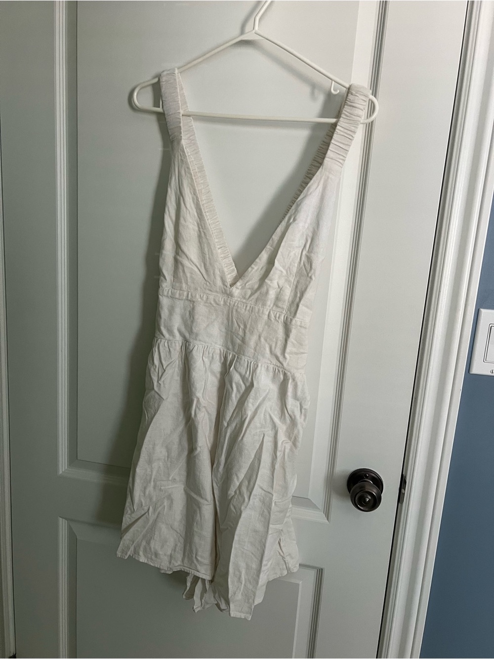 Abercrombie White Linen Blend Cross Back Plunge Mini Dress Romper